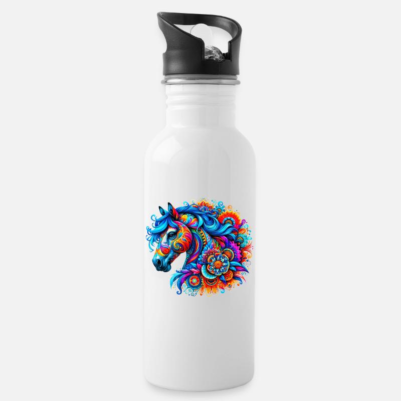 Pferd - Trinkflasche mit integriertem Trinkhalm - Weiß