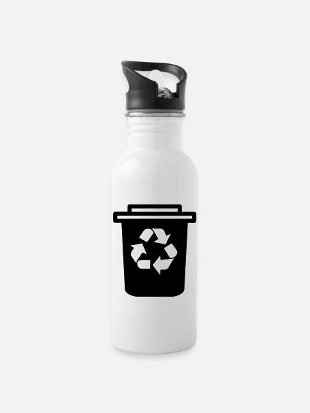 Mülltonne - Trinkflasche mit integriertem Trinkhalm - Weiß