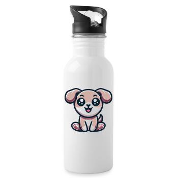 Niedlicher Hund - Trinkflasche mit integriertem Trinkhalm - Weiß - Rechts
