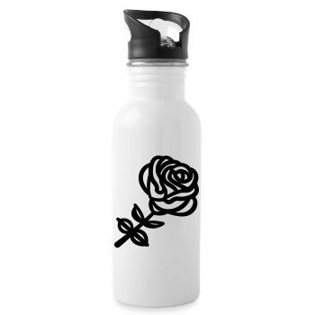 Rosa Blume - Trinkflasche mit integriertem Trinkhalm - Weiß - Rechts