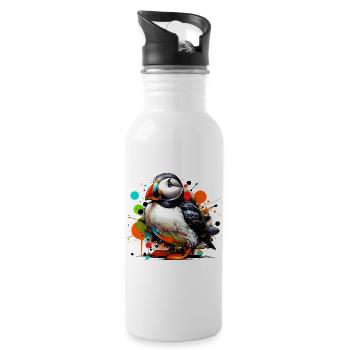 Papageitaucher - Trinkflasche mit integriertem Trinkhalm - Weiß - Rechts