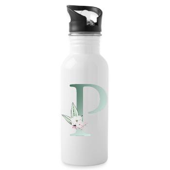 P Monogramme, Floral, Personnalisable - Gourde avec paille intégrée - blanc - Droite