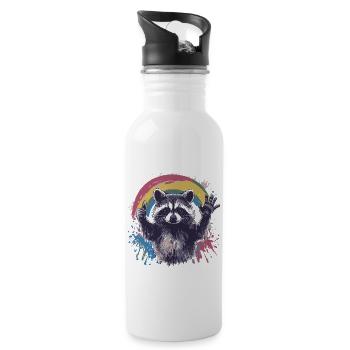 Raccoon Splashes of Color Rainbow - Water bottle with straw - white - Right