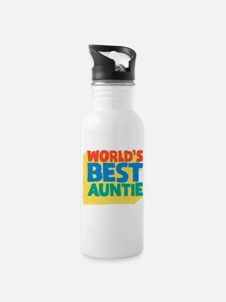 World's Best Auntie Pop Design - Water bottle with straw - white