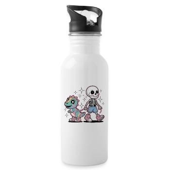 Süßes Skelett & Dino – Kawaii Fantasy Design - Trinkflasche mit integriertem Trinkhalm - Weiß - Rechts