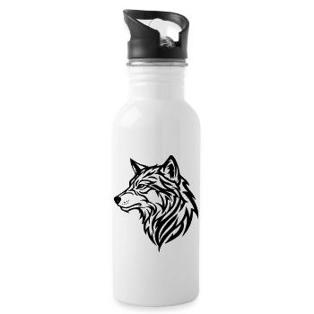 Wolf - tribal style - Water bottle with straw - white - Right