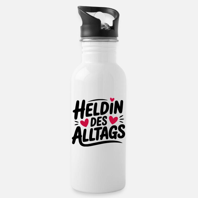 Heldin des Alltags Design - Trinkflasche mit integriertem Trinkhalm - Weiß