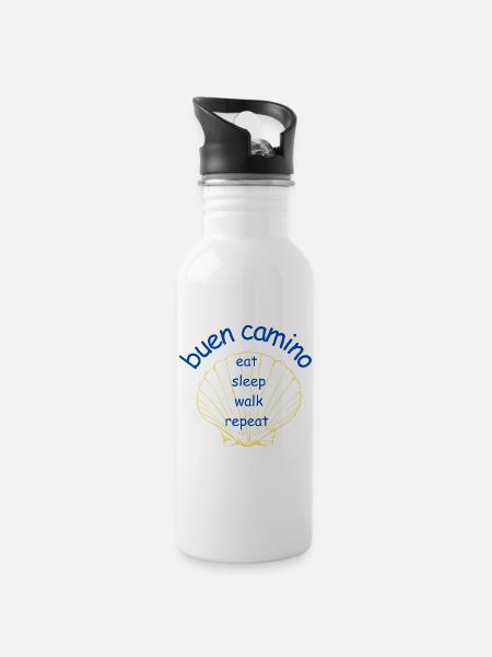 Buen Camino Shell Eat Sleep Walk - Trinkflasche mit integriertem Trinkhalm - Weiß