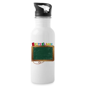 Leere Schultafel zum Beschriften für Schulanfang - Trinkflasche mit integriertem Trinkhalm - Weiß - Rechts