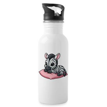 Süßes rosa Zebra cartoon chillt entspannt - Trinkflasche mit integriertem Trinkhalm - Weiß - Rechts