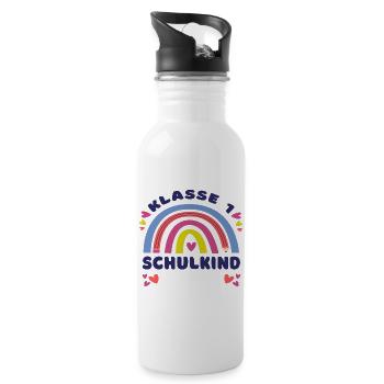 Einschulung Schulkind + Name des Kindes - Trinkflasche mit integriertem Trinkhalm - Weiß - Rechts