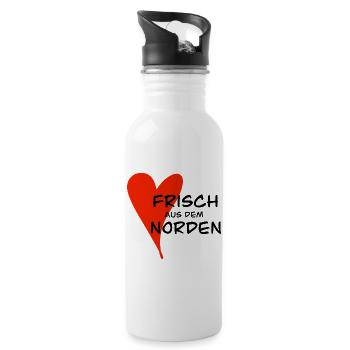 Herz Freundschaft frisch aus dem norden - Trinkflasche mit integriertem Trinkhalm - Weiß - Rechts