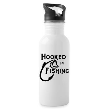 Hooked on Fishing Bold Bass Art - Water bottle with straw - white - Right