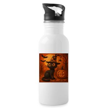 Cadeau de costume effrayant de chat d’Halloween - Gourde avec paille intégrée - blanc - Droite