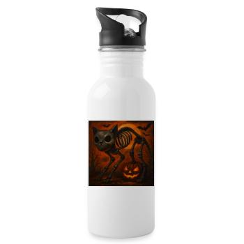 Grusel Katze Skelett Halloween Geschenk - Trinkflasche mit integriertem Trinkhalm - Weiß - Rechts