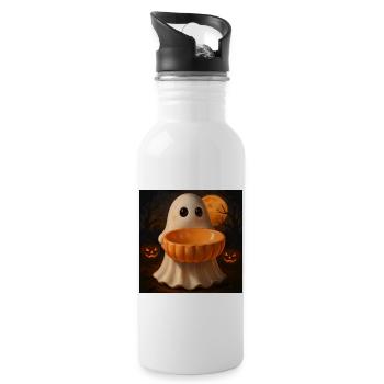 Grusel Halloween Geist Geschenk - Trinkflasche mit integriertem Trinkhalm - Weiß - Rechts