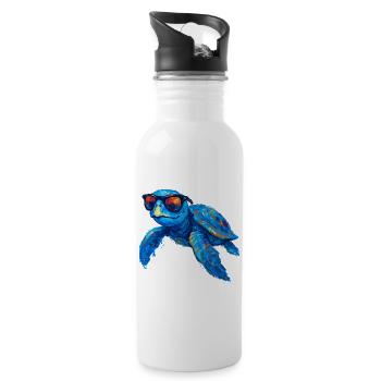 Bunter Surfer-Schildkröte mit Sonnenbrille - Trinkflasche mit integriertem Trinkhalm - Weiß - Rechts