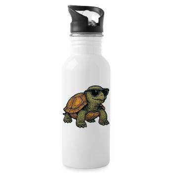 Cool turtle with sunglasses - Water bottle with straw - white - Right