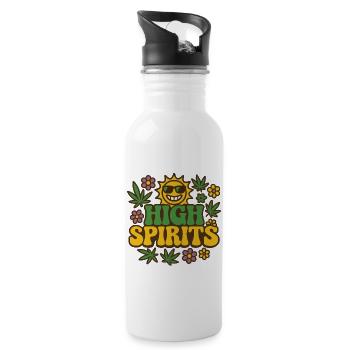 Buntes Retro Cannabis Motiv mit Blumen 420 - Trinkflasche mit integriertem Trinkhalm - Weiß - Rechts