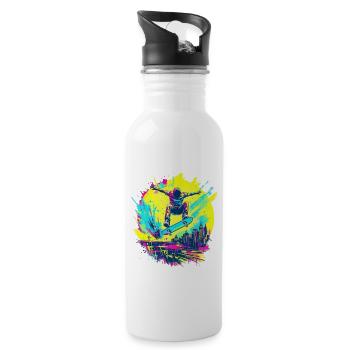 Neon Skater – Ride or Die Graffiti Style - Water bottle with straw - white - Right