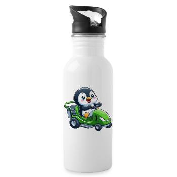 Cute Penguin Lawn Mower Horticulture - Water bottle with straw - white - Right