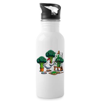 Chicken Paints Broccoli Masterpiece - Water bottle with straw - white - Right