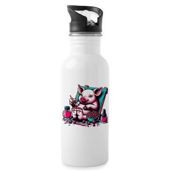 Piggy Pedicure with Berry Red Polish - Water bottle with straw - white - Right