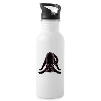 Black cat in yoga pose - Water bottle with straw - white - Right