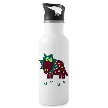 Dino Dinosaurier Fussspuren - Trinkflasche mit integriertem Trinkhalm - Weiß - Rechts