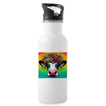 Kuh - Trinkflasche mit integriertem Trinkhalm - Weiß - Rechts