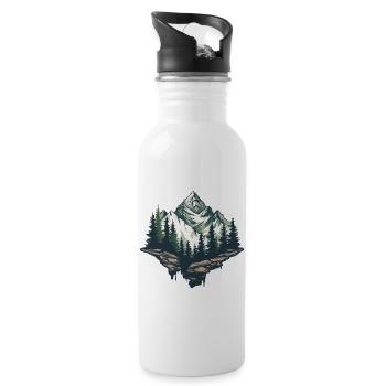 Majestätische Berglandschaft Illustration - Trinkflasche mit integriertem Trinkhalm - Weiß - Rechts