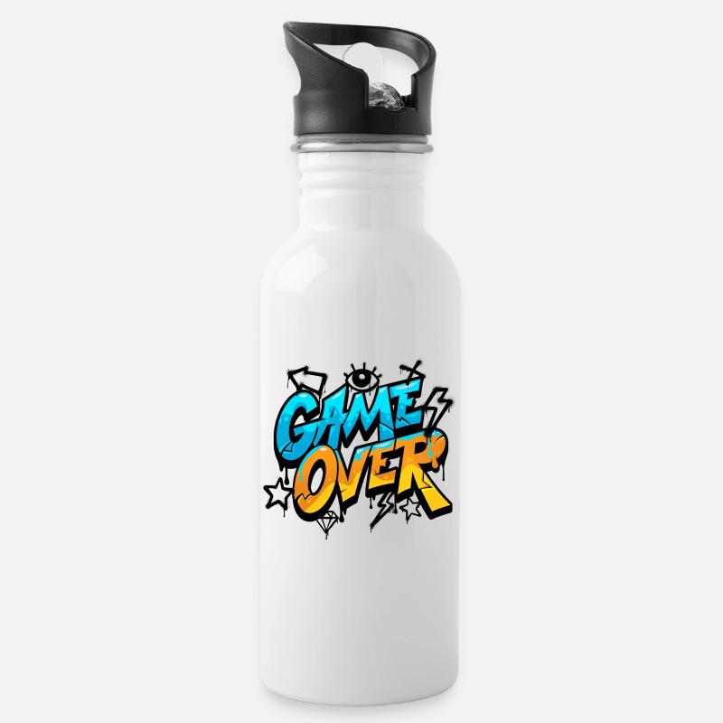 Game Over Graffiti Style Design - Trinkflasche mit integriertem Trinkhalm - Weiß