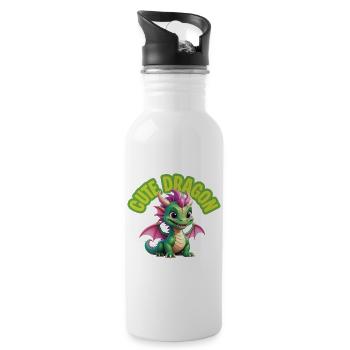 Niedlicher Drache - Trinkflasche mit integriertem Trinkhalm - Weiß - Rechts