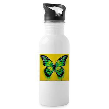 Schmetterling - Trinkflasche mit integriertem Trinkhalm - Weiß - Rechts