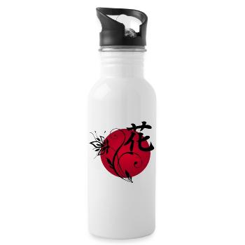 Schwarze Blume Japans - Trinkflasche mit integriertem Trinkhalm - Weiß - Rechts