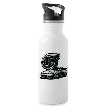 Silhouette détaillée de l’automobile et de la turbine - Gourde avec paille intégrée - blanc - Droite