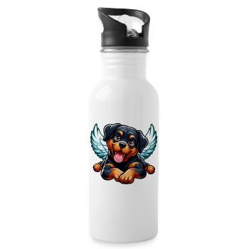 Süßer Rottweiler Engel mit Flügeln Cartoon Hund - Trinkflasche mit integriertem Trinkhalm - Weiß - Rechts