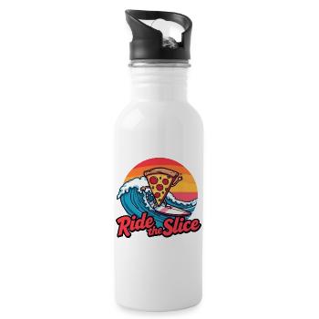 Ride the Slice – Surfing Pizza - Trinkflasche mit integriertem Trinkhalm - Weiß - Rechts