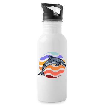 Dolphin in wave pattern - Water bottle with straw - white - Right