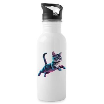 Kätzchen - Cooles Low-Poly-Logo - Trinkflasche mit integriertem Trinkhalm - Weiß - Rechts