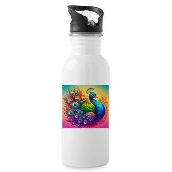 peacock - Water bottle with straw - white - Right