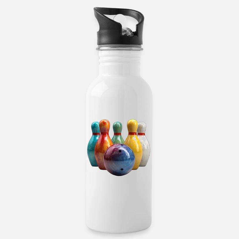 Colorful Bowling Scene Pattern - Water bottle with straw - white