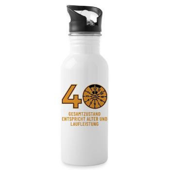 HU Dezember 2025 - 40 Jahre - Geburtstag Geschenk - Trinkflasche mit integriertem Trinkhalm - Weiß - Rechts