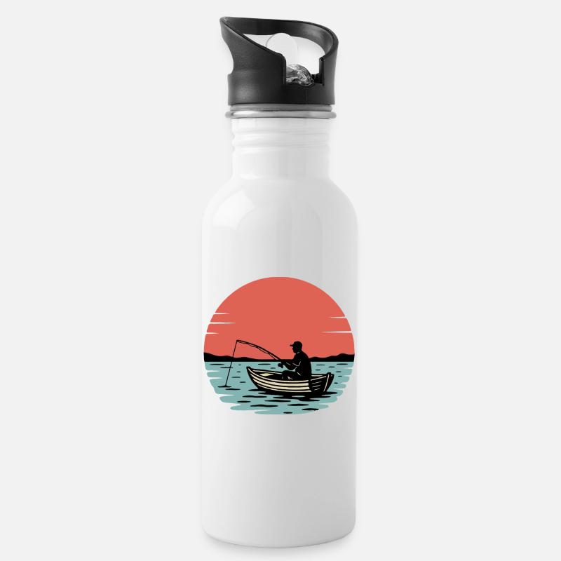 Sonnenuntergangsfischer im Boot - Trinkflasche mit integriertem Trinkhalm - Weiß