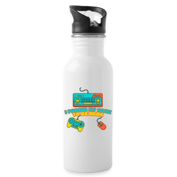I Paused My Game to Be Here – Funny Gamer Design - Water bottle with straw - white - Right