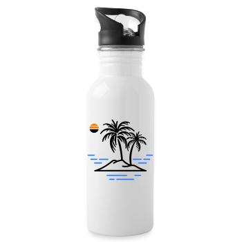 Palmen Insel - Trinkflasche mit integriertem Trinkhalm - Weiß - Rechts
