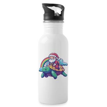 Turtle Santa Claus Christmas - Water bottle with straw - white - Right