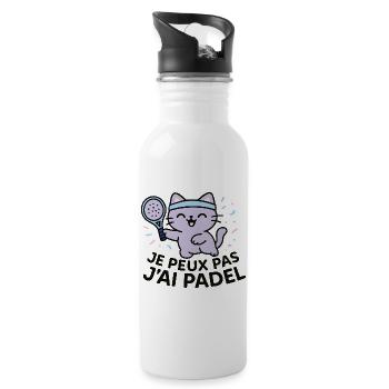 Laughing Padel Cat with Blue Headband - Water bottle with straw - white - Right