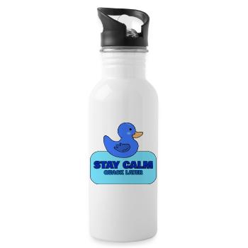 Stay Calm, Quack Later – Blue Duck Design - Water bottle with straw - white - Right