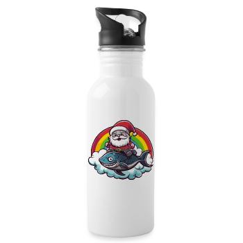 Piranha Fische Weihnachtsmann Weihnachten - Trinkflasche mit integriertem Trinkhalm - Weiß - Rechts